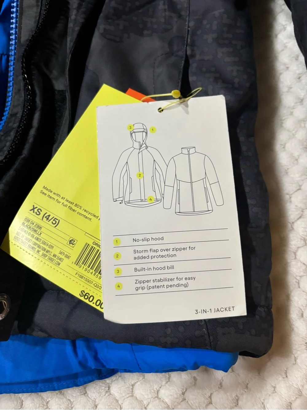 Boys 3 in 1 All In Motion Jacket Size XS 4/5